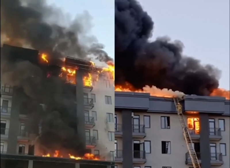 В Джизаке произошел пожар в семиэтажной новостройке. Видео  