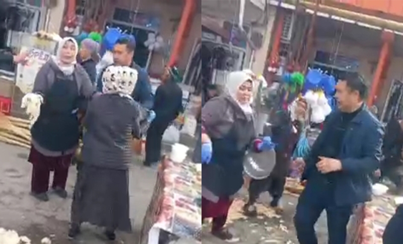 В Сурхандарье уличные продавщицы закидали налоговика салатами. Видео