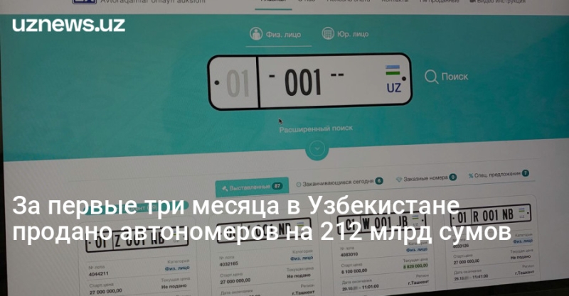 За первые три месяца в Узбекистане продано автономеров на 212 млрд сумов